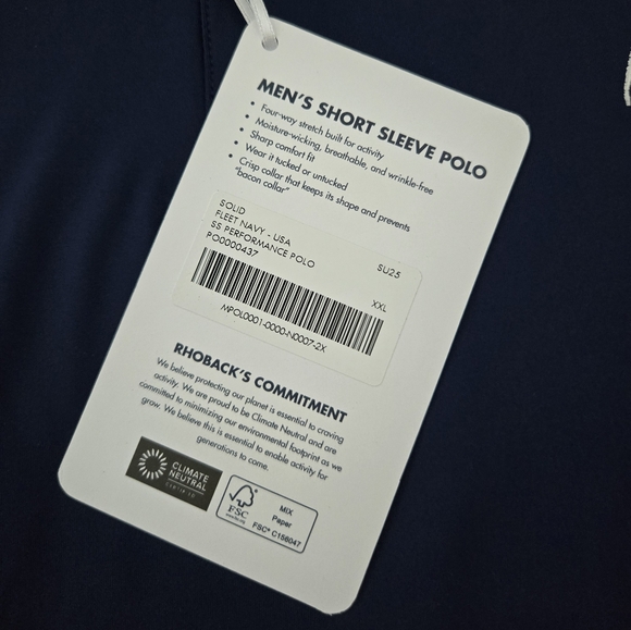 RHOBACK Solid - USA Men's Short Sleeve Performance Polo. Color Fleet Navy with f - Picture 8 of 8